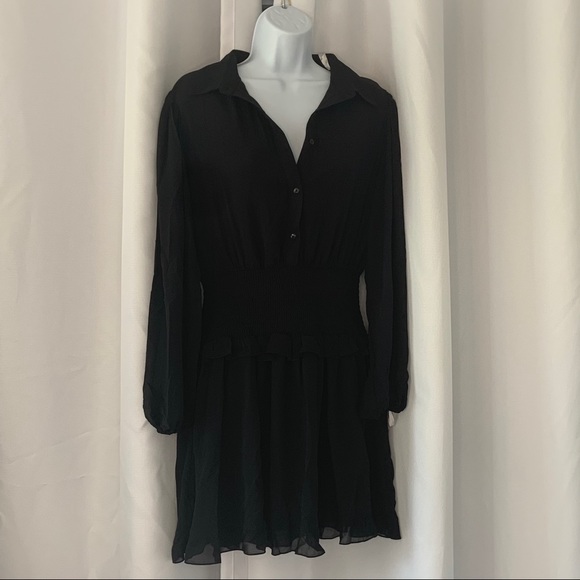 MISSGUIDED BLACK SHIRRED WAIST SHIRT DRESS NWT 8 - Picture 2 of 10